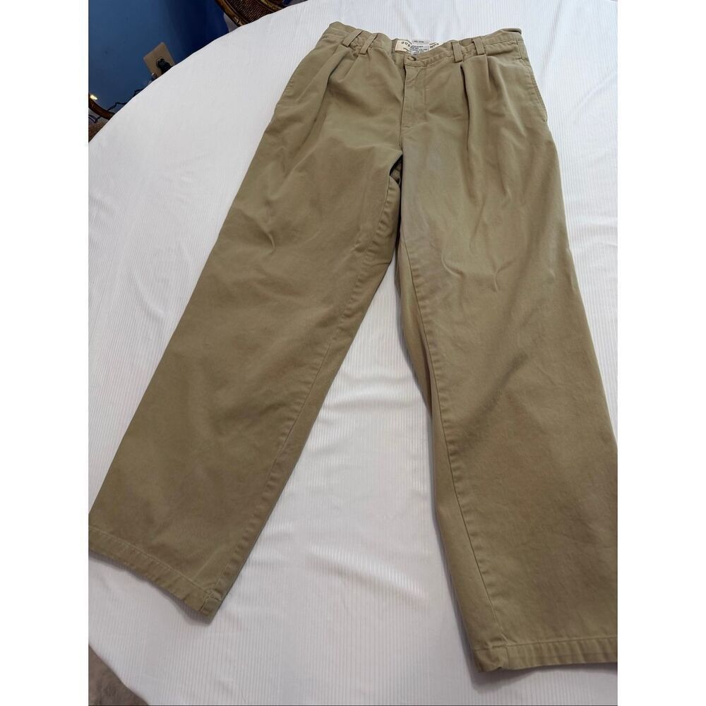 Guess Chinos Vintage Khaki Cotton Pleated Trousers Pants Size 32 X 30